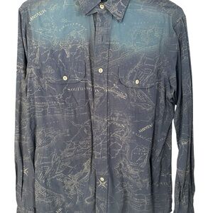 Polo By Ralph Lauren Button Down Long Sleeve Blue & Beige Men’s Medium Montauk